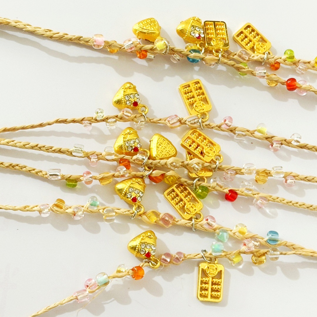 Dragon Boat Festival Raffia Bracelet Abacus Rice Dumpling Money Bag Gourd DIY Weaving Wish Raffia Bracelet Wholesale