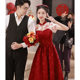 Toast Dress Bride's High-end Sense Red Wedding Door-back-to-door casual dress for small Chinese cheongsam dress for women's summer engagement