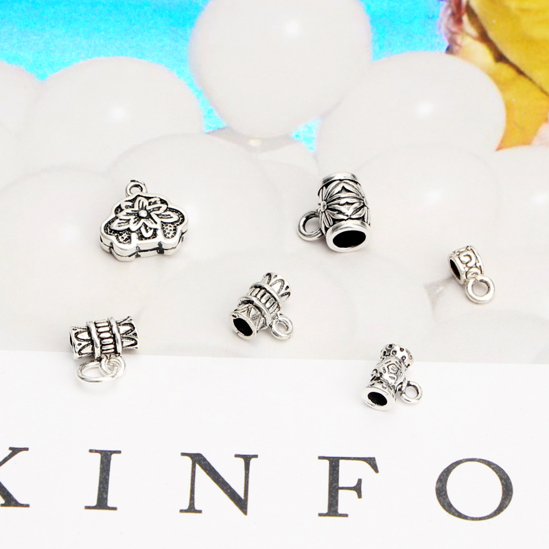 银势 S925纯银泰银做旧背云带环小花隔珠挂件手工DIY编织手链饰品