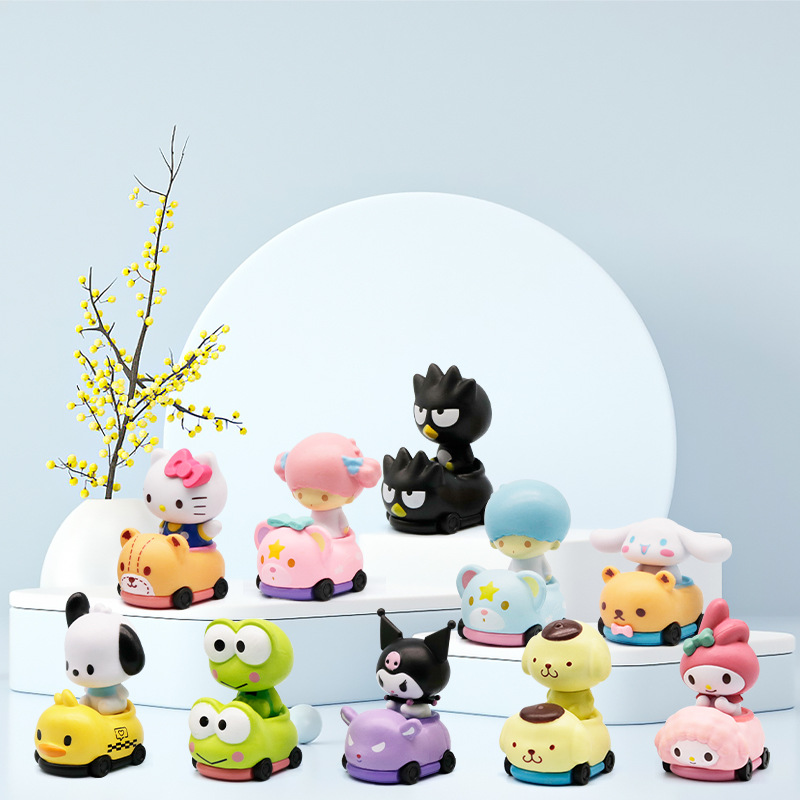 (2개) 차오 플레이 애니메이션 카 10 피스 세트 멜로디 카티 자동차 쿨로 미 가샤폰 인형 장식 핸드 헬드