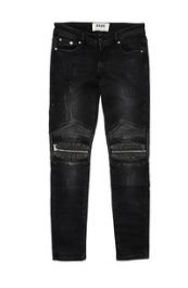 Men's Clothing high street style leather patch zipper motorcycle skinny stretch jeans_voghion.com