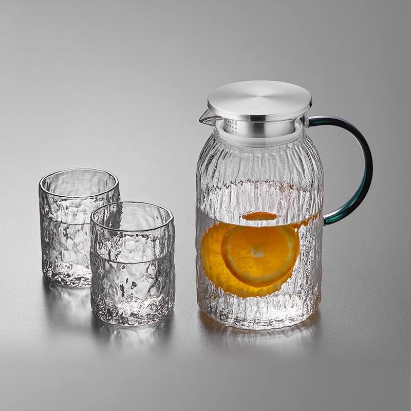 Patrón de corteza de alto borosilicato vidrio tetera de agua fría doméstica de gran capacidad sala de estar tetera de frutas de vidrio tetera de agua fría de alto valor facial