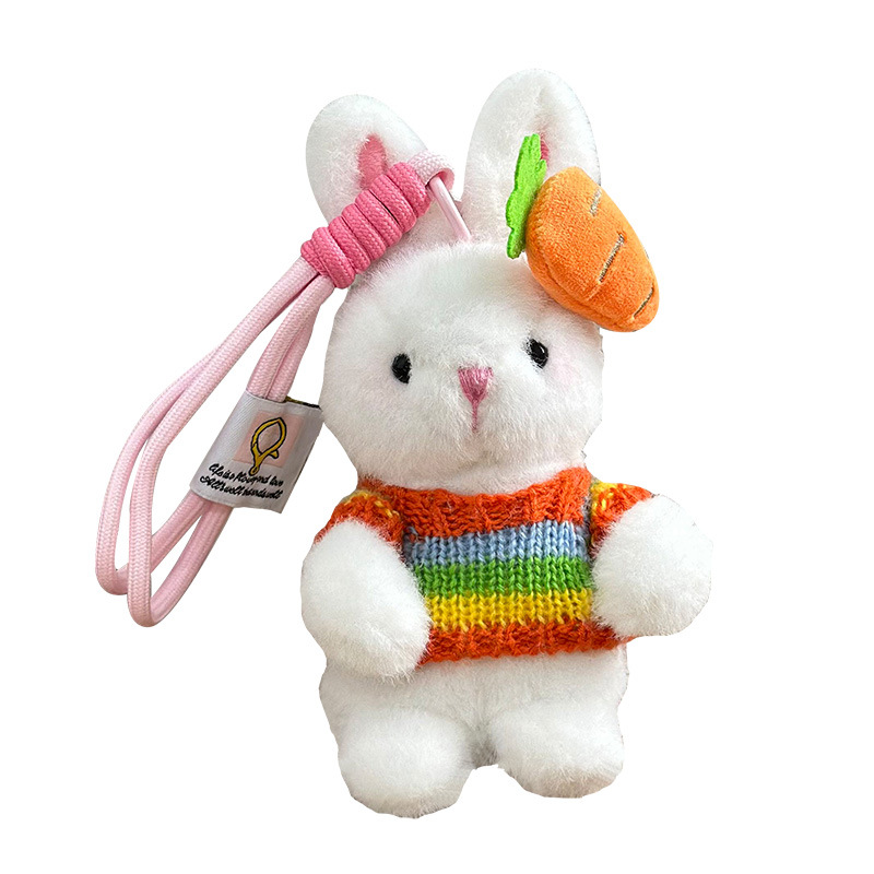 Nuevo colgante de conejo de zanahoria arcoíris colgante de conejo de zanahoria llavero de felpa muñeca linda muñeca de dibujos animados
