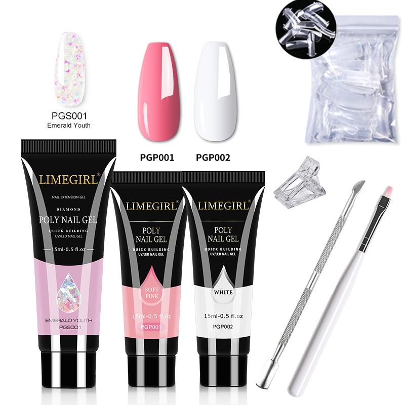 Kit de Herramientas de Gel de Extensión de Uñas de Cristal, Extensión Rápida, Modelo de Cristal, Tres Tubos de Gel, Gel UV, Transfronterizo