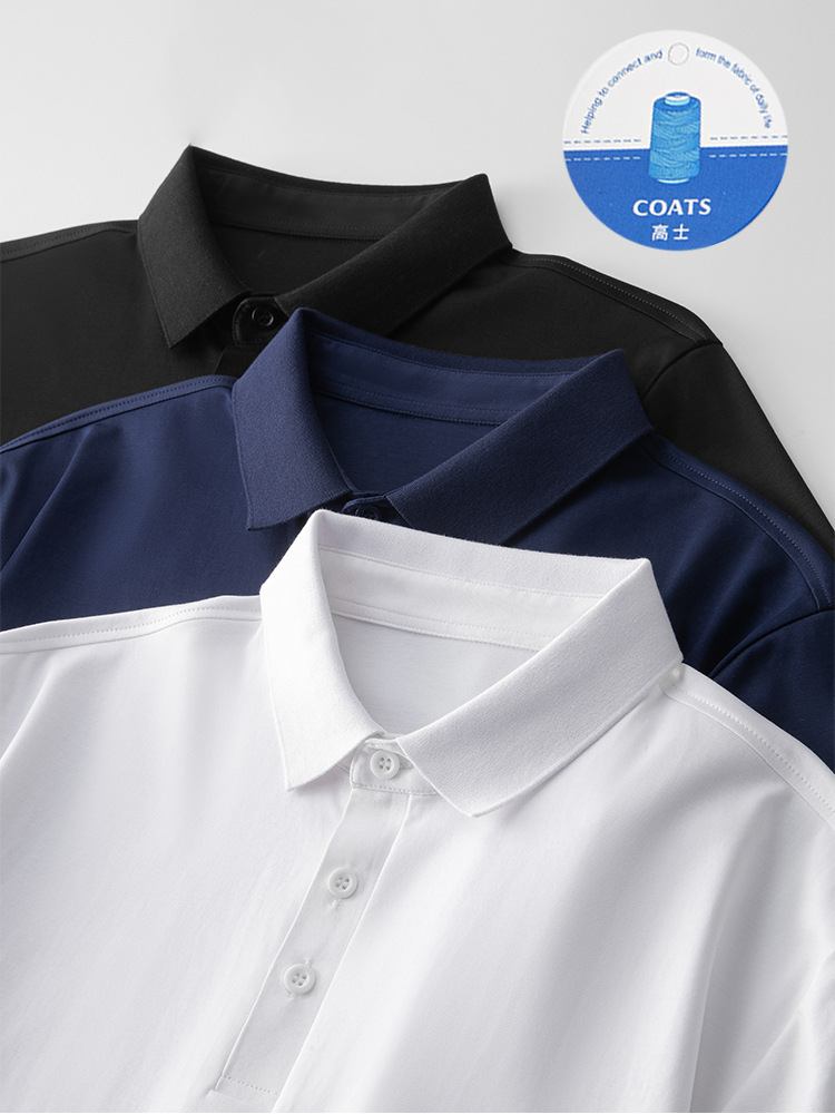 200 de lujo de gama alta 5A antibacteriano solapa Polo de manga corta Camiseta de los hombres de color sólido doble de algodón mercerizado media manga superior