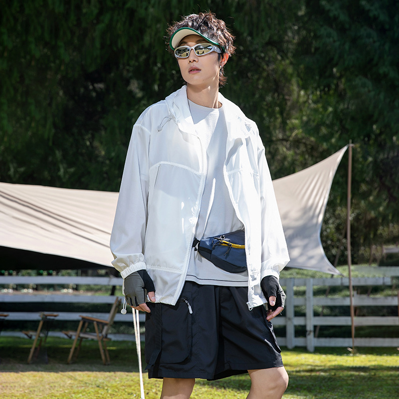 夏の新作ファッション、男女兼用軽量日焼け止め服、フード付き通気性アイスシルクジャケット、スポーツアウトドア日焼け止めカップル服|undefined