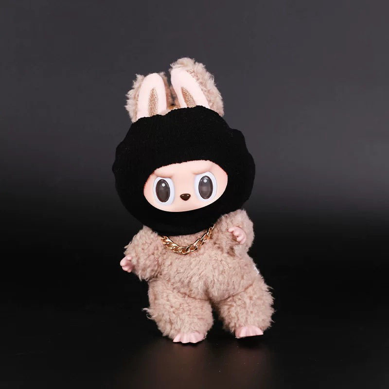 [Sem boneca] labubu roupas de bebê boneca chapelaria 15cm boneca engraçada colar grande de ouro