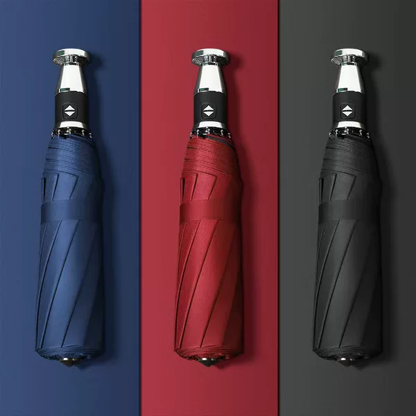 Ten-bone broken window automatic folding car umbrella men's automatic black rubber sunscreen and rain dual-purpose umbrella can be printed logo