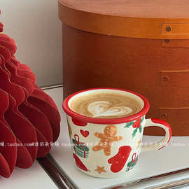 可爱圣诞姜饼人陶瓷餐具套装马克杯咖啡杯米饭碗甜品盘早餐盘礼物