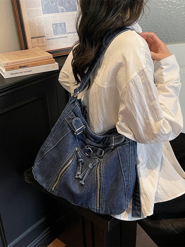 2026 transfronterizo nuevo estilo retro chicas calientes hacer vieja bolsa de vaqueros alta textura gran capacidad mochila de hombro