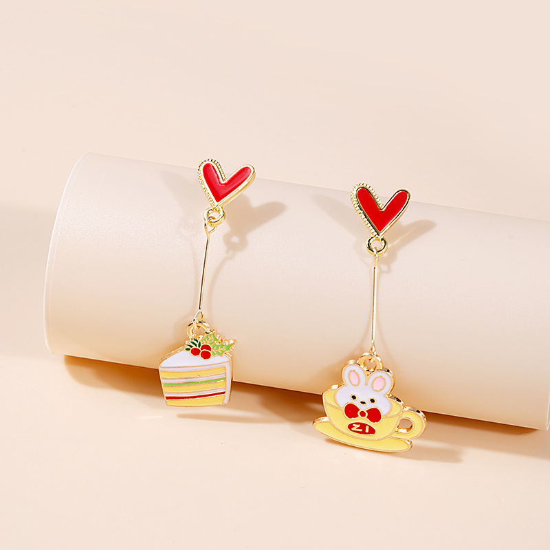 Cat Pattern 1 Pair Cartoon Style Cat Asymmetrical Enamel Plating Alloy Drop Earrings