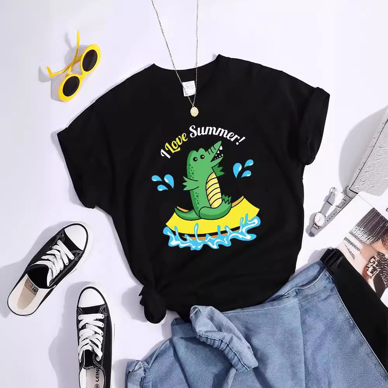 Cross-border New Fun Cartoon Crocodile Print T-shirt Men's and Women's Amazon Summer Casual Round Neck Short-sleeved Top Cross-border New Fun Cartoon Crocodile Print T-shirt Men's and Women's Amazon Summer Casual Round Neck Short-sleeved Top