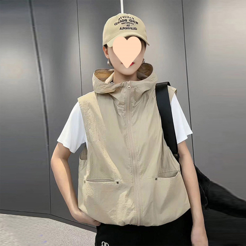 Reversible Hooded Vest Jacket for Women 2025 Spring and Summer New Korean Style Age-Reducing, Slim and Versatile Vest Vest