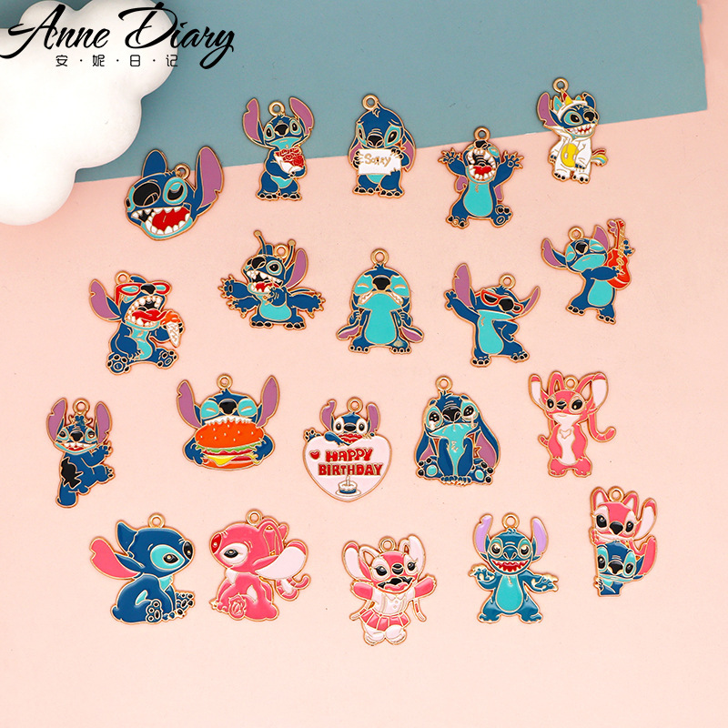 Cartoon Anime Cute Stitch Alloy Oil Dripping DIY Jewelry Accessories Necklace Earrings Bracelet Keychain Pendant