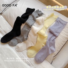 软糯凉感女袜2025春夏薄款蚕丝坑条小腿堆堆纯色莫兰迪色长筒袜女
