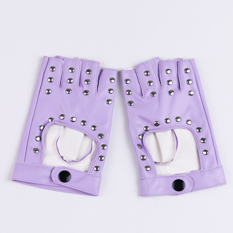 Danza de las mujeres guantes medio dedo rendimiento corto cyberpunk remache pole dance dedo abierto Hip Hop discoteca guantes de cuero