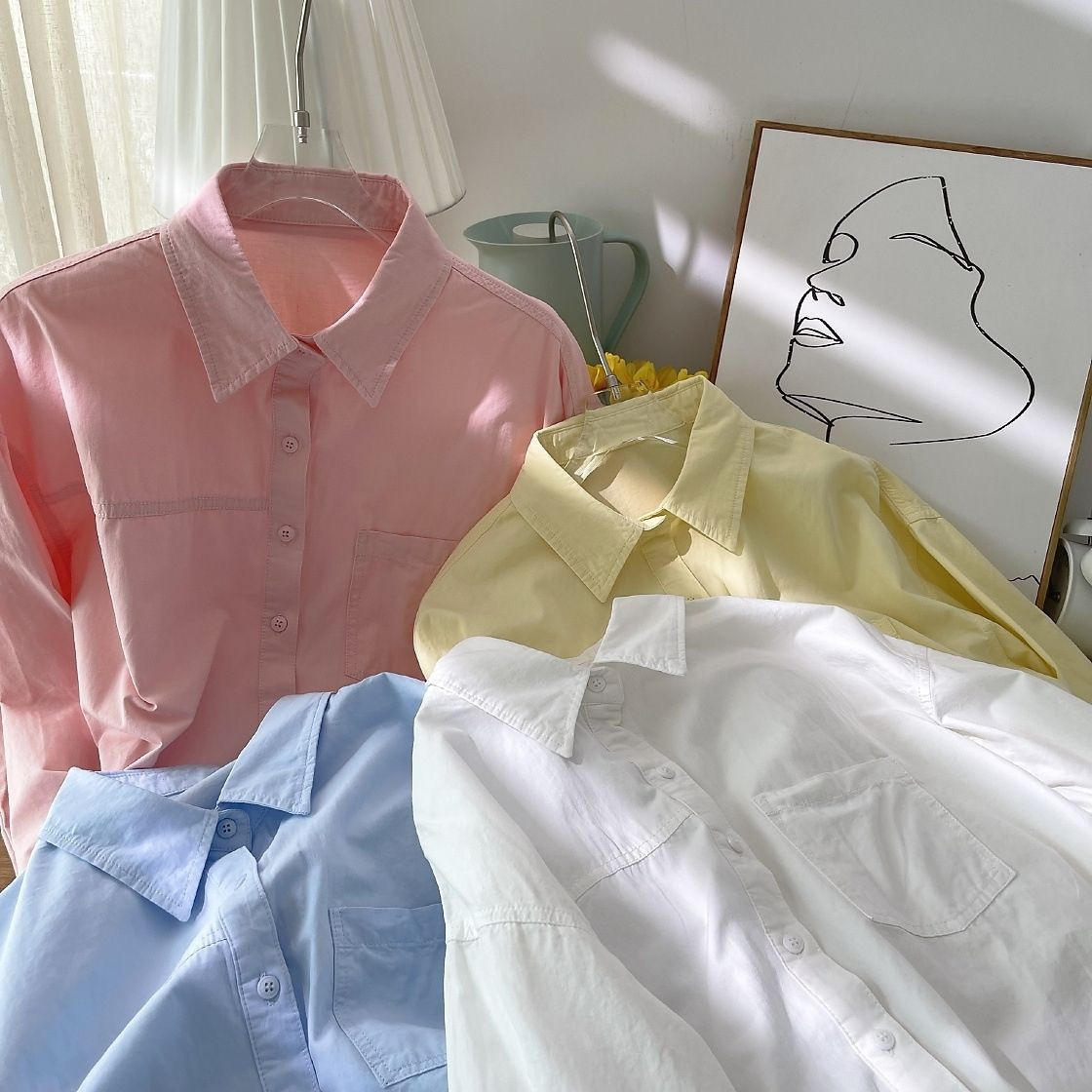 Japanese Style Gentle Style Loose Soft Milk Blue Stacked Chic Niche White Village Shirt Women's Spring Korean Style Cotton Casual Shirt