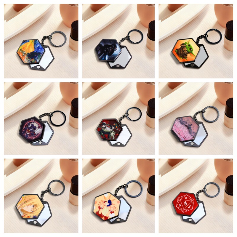 Double-Sided Mirror Key Chain Game Peripheral Key Ring Car Bag Pendant Fan Gift Cosmetic Mirror
