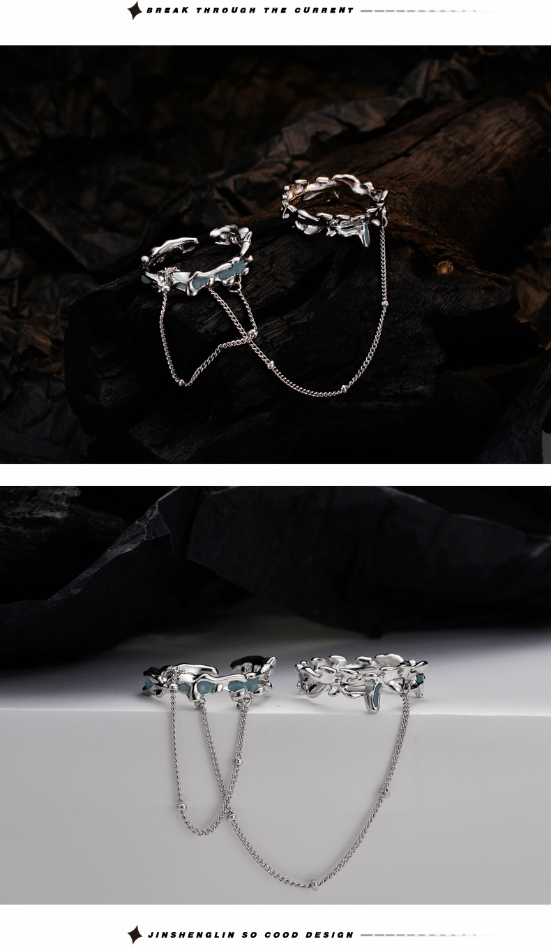 Fashion Irregular Silver Epoxy Chain Open Ring 1 Piece