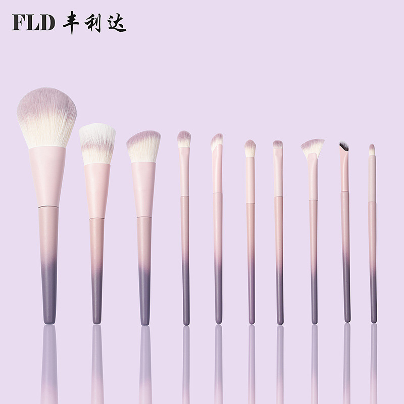 Fenglida 10 sets de cepillo de maquillaje de gradiente púrpura suave no pegue la cara polvo de sombra de ojos blush cepillo al por mayor
