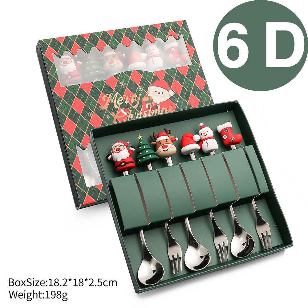 Cuchilleras de acero inoxidable transfronterizas muñecas de Navidad cucharas y tenedores juegos de regalo de café cucharas de postre horquilla de fruta pastel image 32