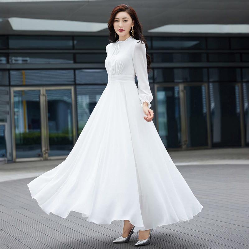 New Summer Style White Chiffon Dress, Long Skirt with Large Hem, Beach Long Skirt, Elegant and Flowing for Women New Summer Style White Chiffon Dress, Long Skirt with Large Hem, Beach Long Skirt, Elegant and Flowing for Women
