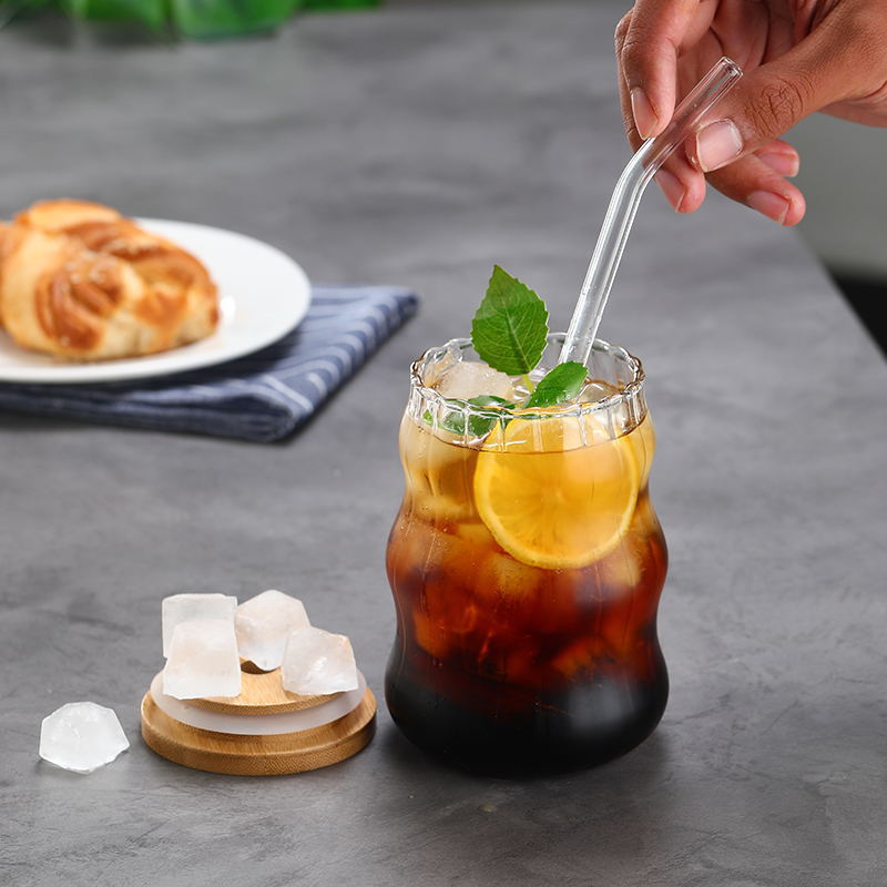 Taza de grasa curva vertical alta borosilicano taza de vidrio resistente a altas temperaturas taza de leche taza de desayuno taza de café taza de paja