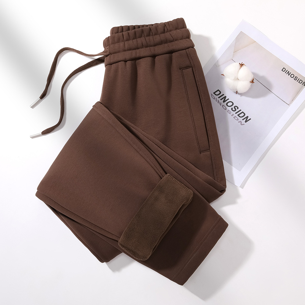 Unbranded Fleece-Lined Sweatpants Straight Brown