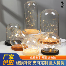 串灯发光玻璃罩底座带灯永生花干花展示盒防尘罩手办手模玻璃罩子