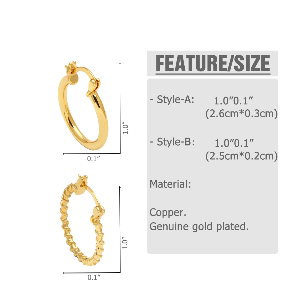 Simple Style Solid Color Copper Hoop Earrings Copper Earrings