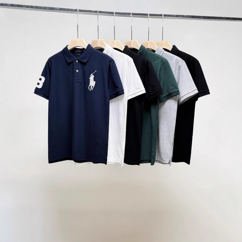 Polowalk Men's Polo Shirt with Large Horse Logo Embroidery, Summer New Style, Rl Loose Casual Short-Sleeve T-Shirt, Trendy