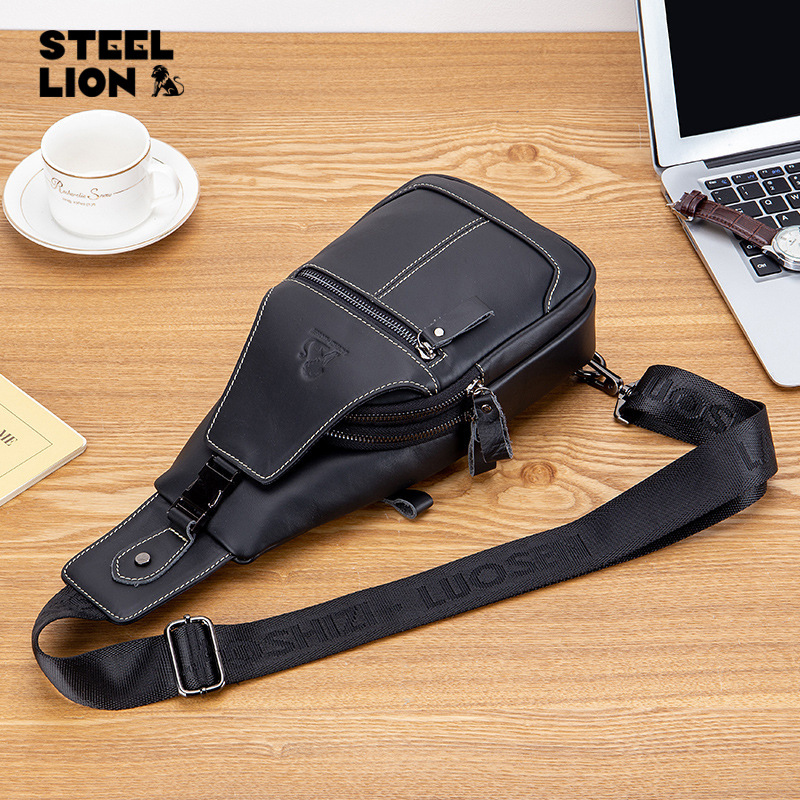 Bolsa de pecho de cuero para hombre primera capa de piel de vaca bolsa de pecho retro estilo casual bolsa de hombro bolsa de cuero de gran capacidad