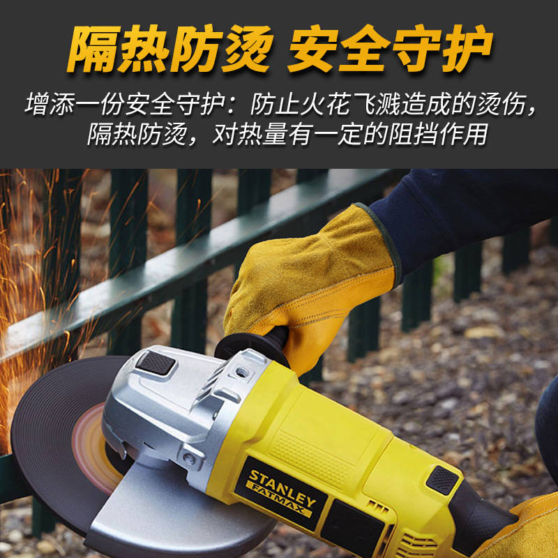 Guantes de jardinería Piel de vaca amarilla resistente a las puñaladas Guantes de trabajo de cuero para conductor de construcción de granja de patio resistente al desgaste