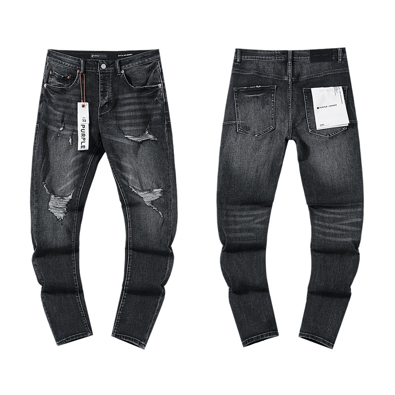 跨境欧美PurpleBrand牛仔裤jeans水洗做旧复古破洞泼墨潮流直筒|undefined