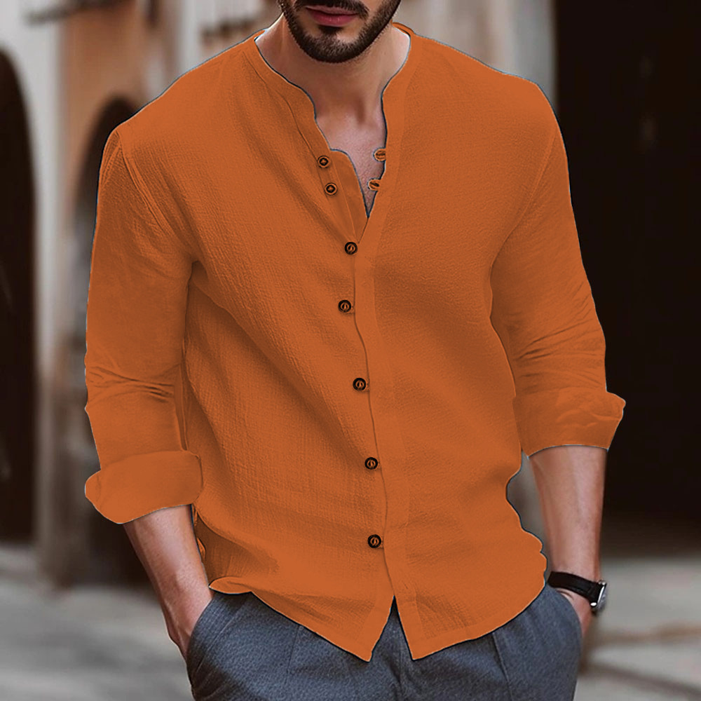 Men's Long-sleeve Shirt Casual Solid Colour British Style Fashion_voghion.com