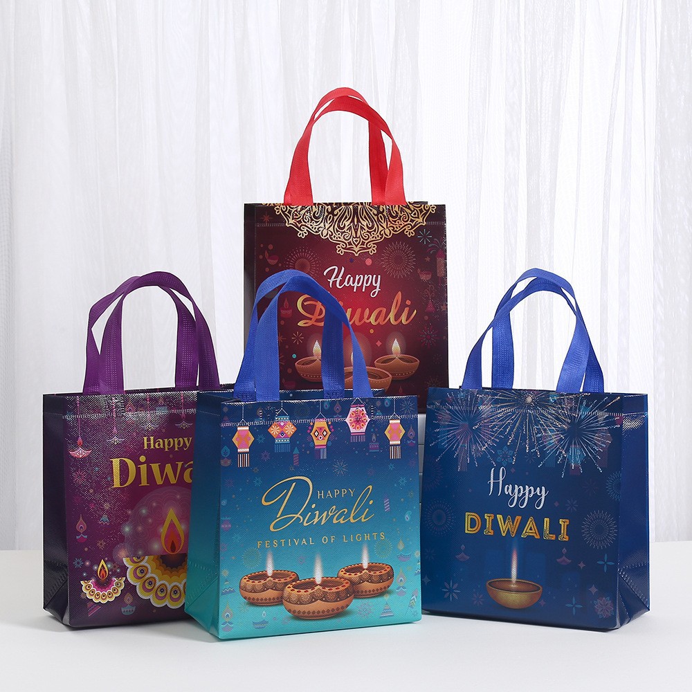 新款跨境排灯节礼品袋批发无纺布布袋防水外卖袋购物包装袋印度节