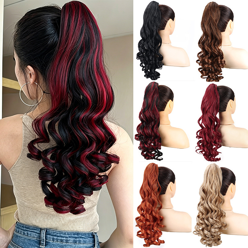 Cross-Border Foreign Trade Hot-Selling Wig Ponytail for Women, Elastic Long Curly Hair, Fluffy High-Temperature Silk Drawstring Style, Water Wave Ponytail Cross-Border Foreign Trade Hot-Selling Wig Ponytail for Women, Elastic Long Curly Hair, Fluffy High-Temperature Silk Drawstring Style, Water Wave Ponytail