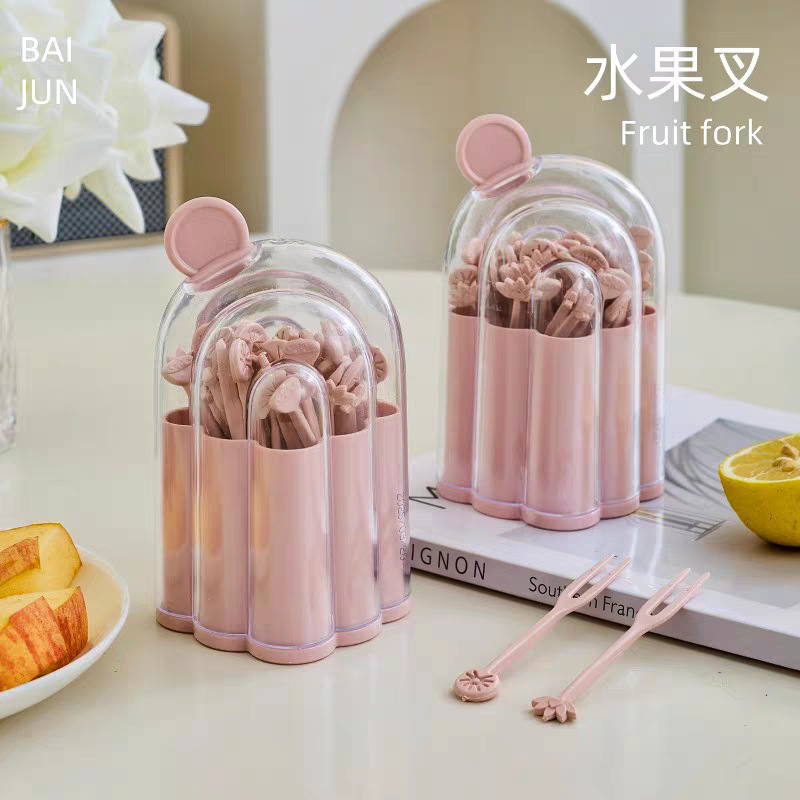フルーツフォークセットフルーツピック使い捨てプラスチック 2 歯家庭用フルーツケーキデザートフォークスナックフォーク|undefined