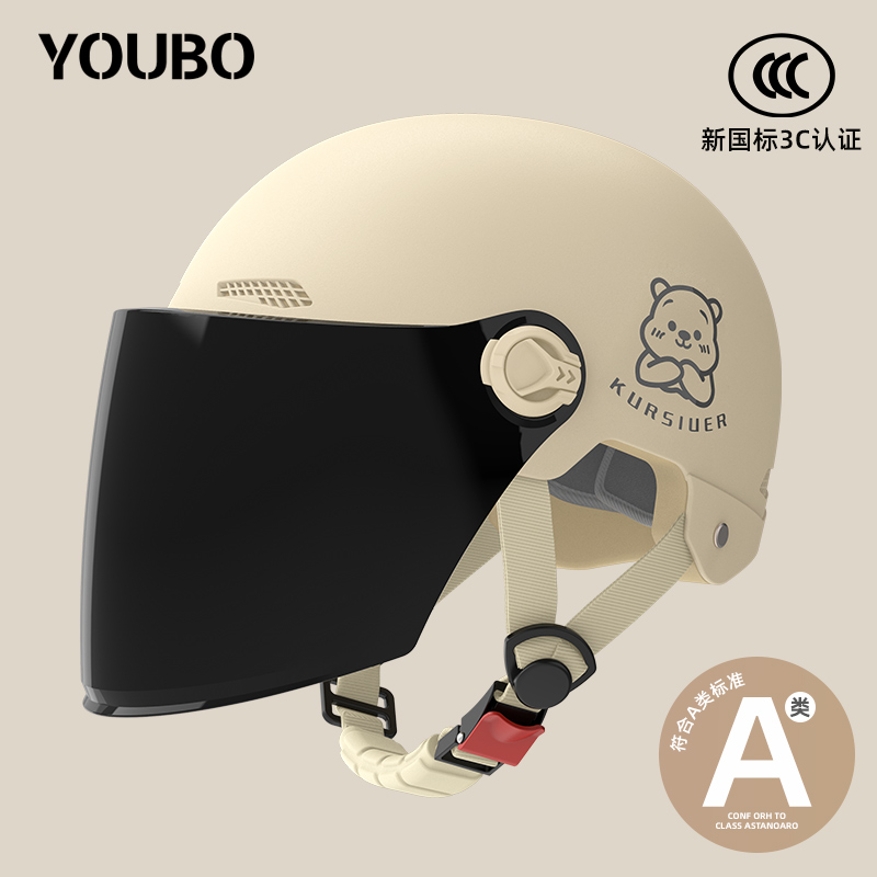3C Certified Helmet: Universal Auto Parts and Accessories - class-a-new-national-standard-3c-sunscreen-long-lens-cute-bear-khaki