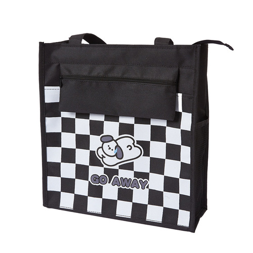 Cartoon checkerboard tutoring bag portable homework storage file bag tutoring bag primary school student carrying handbag information bag