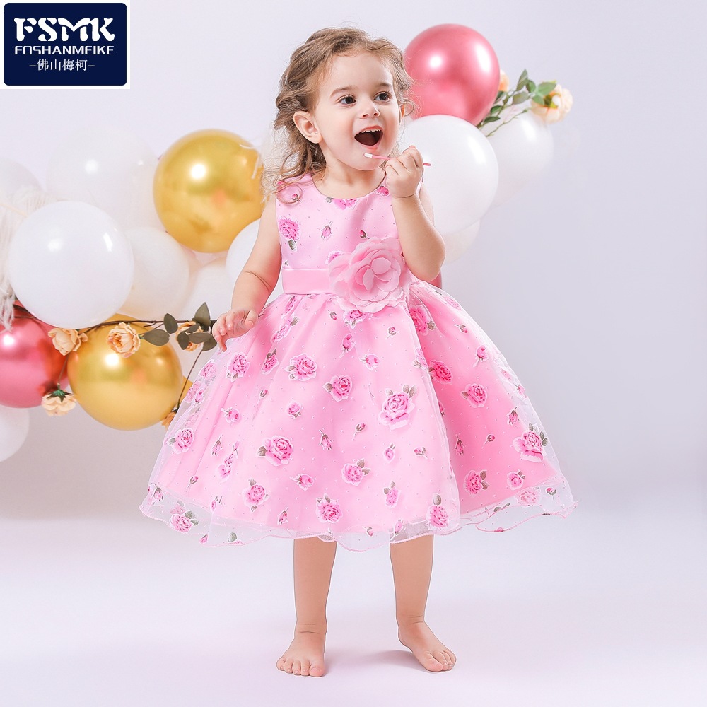 AliExpress Europa y América Nuevas niñas vestido infantil impreso hilados esponjosos vestido de princesa de un año de edad del bebé vestido de cumpleaños image 1