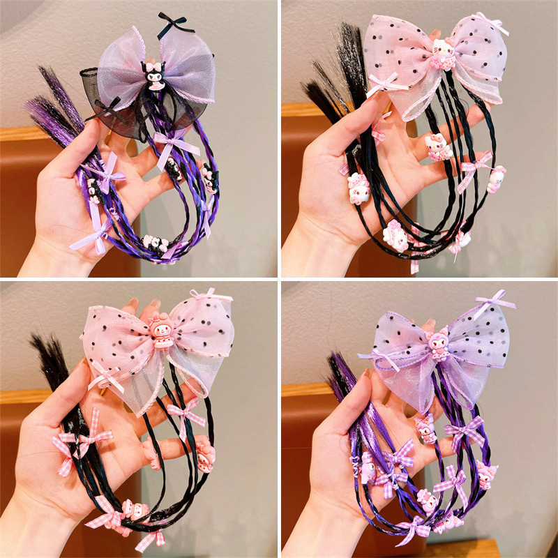 Niños peluca púrpura trenzas Sanli Kuro alta cola de caballo arroz cuerda de cabeza de cabello adorable niñas correa de pelo