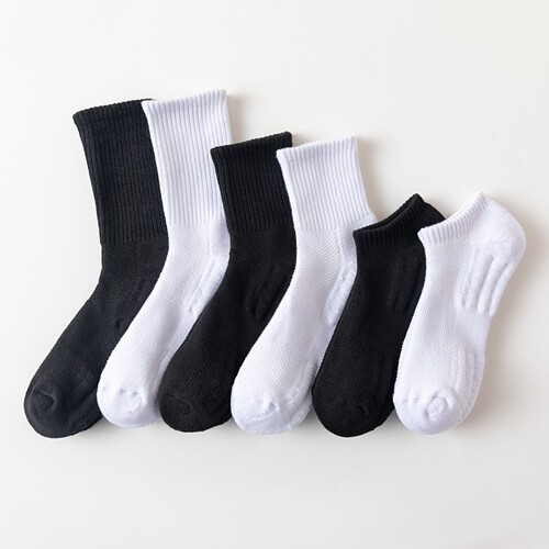 Sports socks men's long socks spring and autumn mesh breathable mid-calf socks towel bottom long-tube sports basketball couple white socks trendy