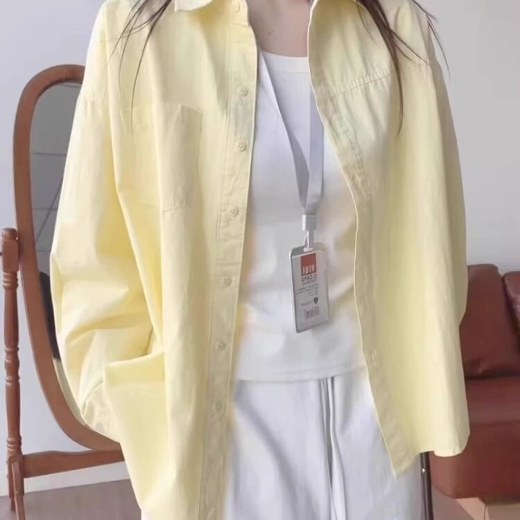 2026 New Dopamine Milk Yellow Cotton Shirt for Women, Summer Layered Loose Shirt Jacket for Sun Protection