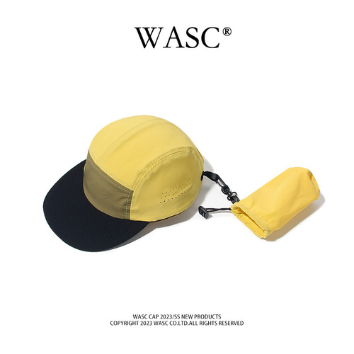 Quick-dry and foldable baseball cap for outdoor cycling, unisex, Japanese-style flat brim cap with contrasting colors, thin design.