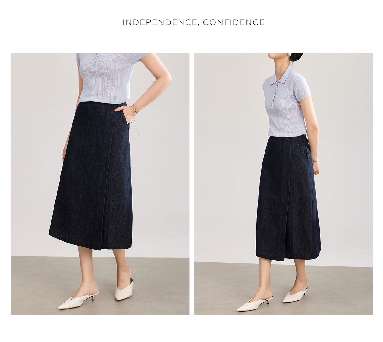Chân váy jean nữ dáng suông một mảnh vải denim cotton thoáng khí — màu xanh đậm chi tiết 13