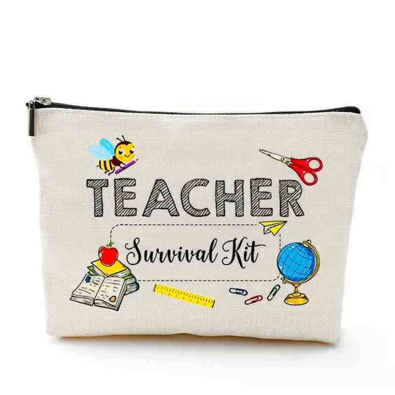 Bolsa de maquillaje transfronteriza para maestros regalo maestro cremallera bolsa impermeable bolsa de almacenamiento de lino regalo del Día del Maestro