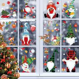 新款亚马逊圣诞侏儒小矮人静电橱窗玻璃贴场景布置圣诞老人墙贴画