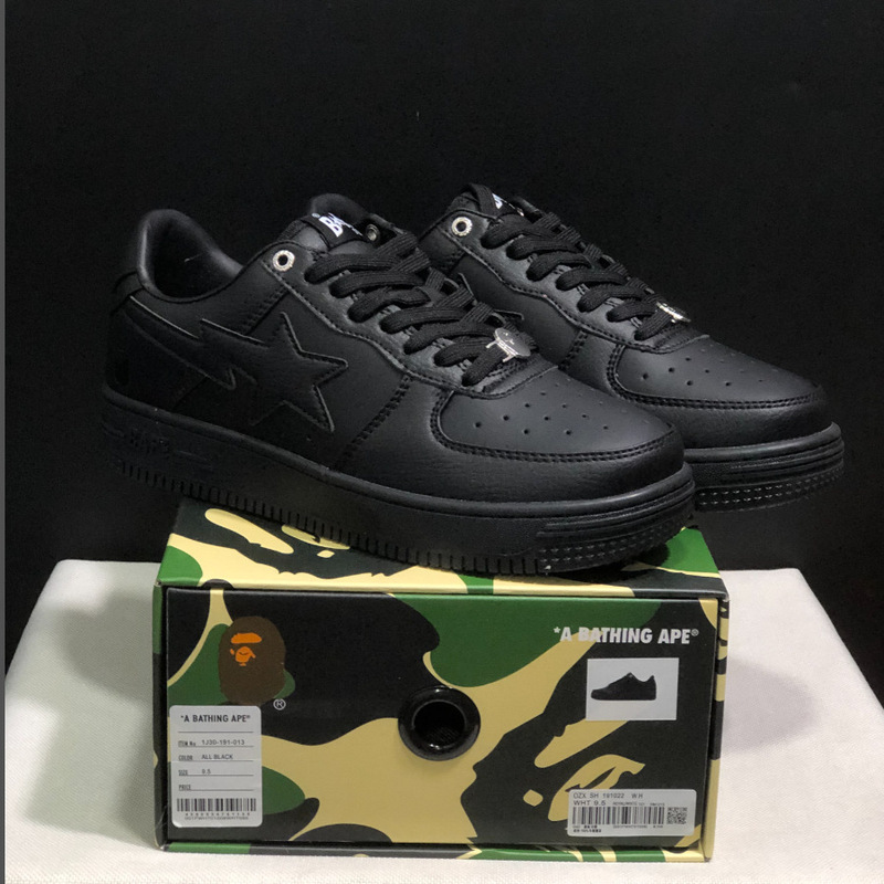 莆田Bape Sta 猿人头空军联名漫威黑白熊猫漆皮真皮男女低帮板鞋|undefined