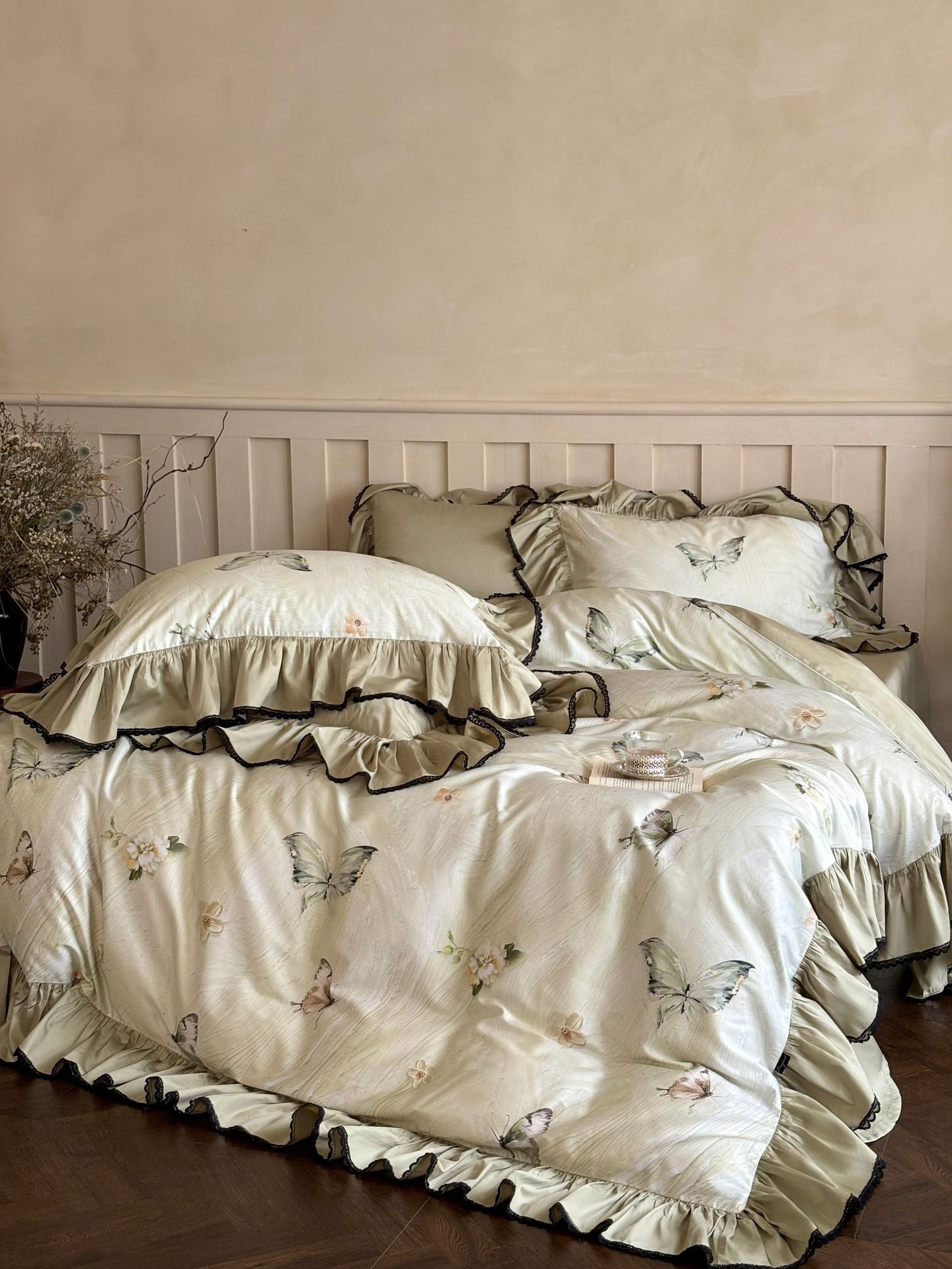 Nordisk vintage boho påslakanset i ren bomull med spets_voghion.com